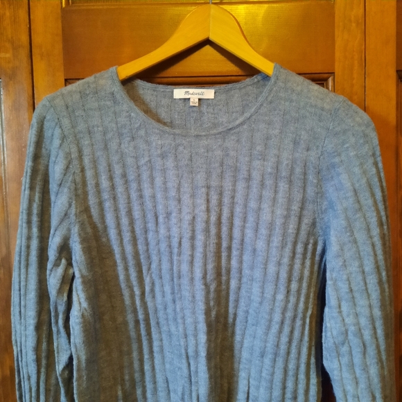 Madewell Alpaca-Blend Crewneck Sweater Light Blue Ribbed Knit NO042 Size Large - Picture 3 of 10